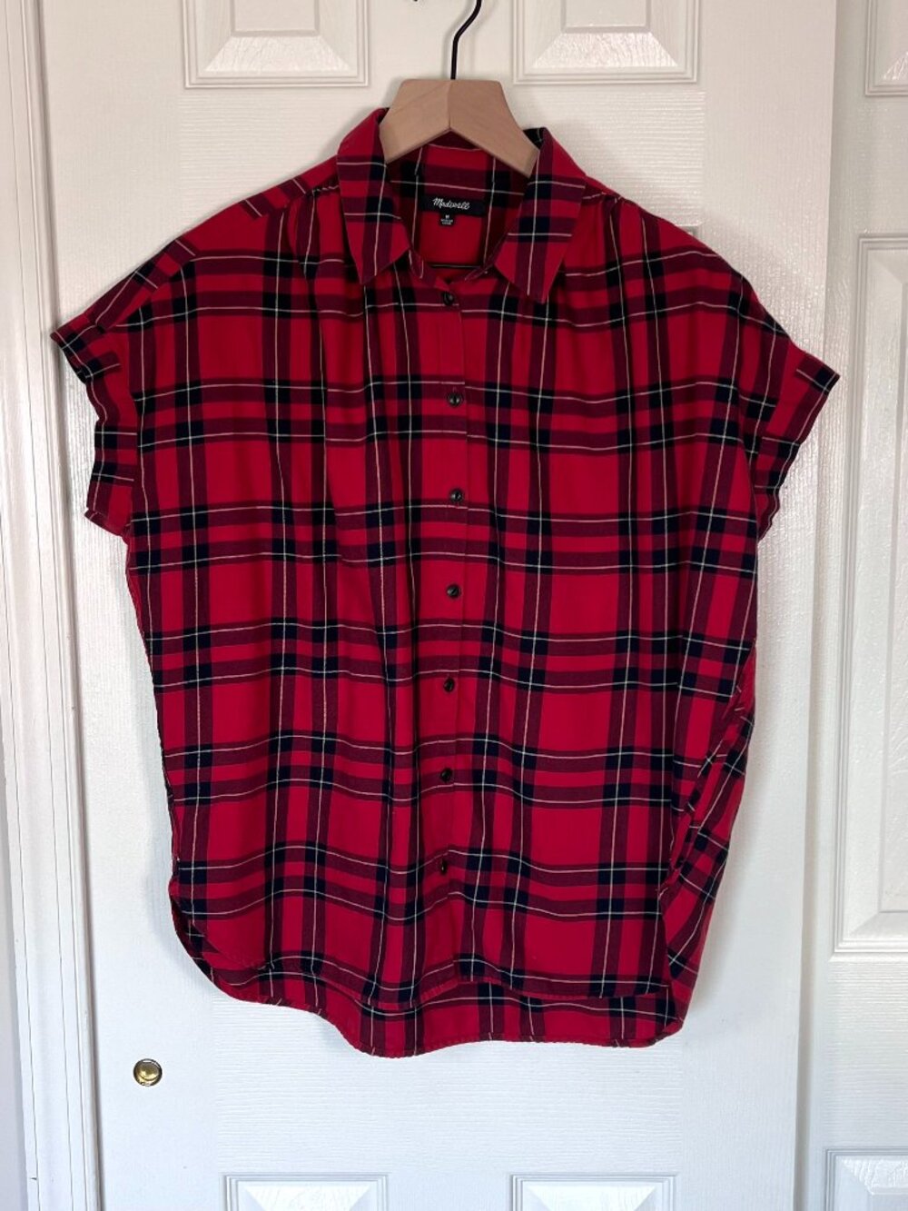Madewell Plaid Short Sleeve Button Up Courier Shirt Red/Black Size M